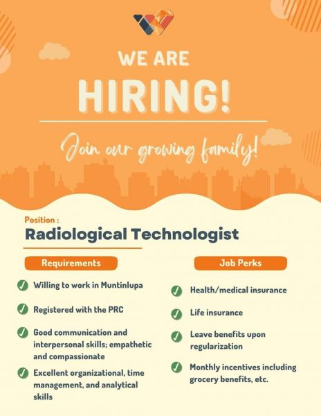 Jobtalk - Radiologic Technologist vacancy in Muntinlupa! Hiring by IMS Wealth Care Inc.