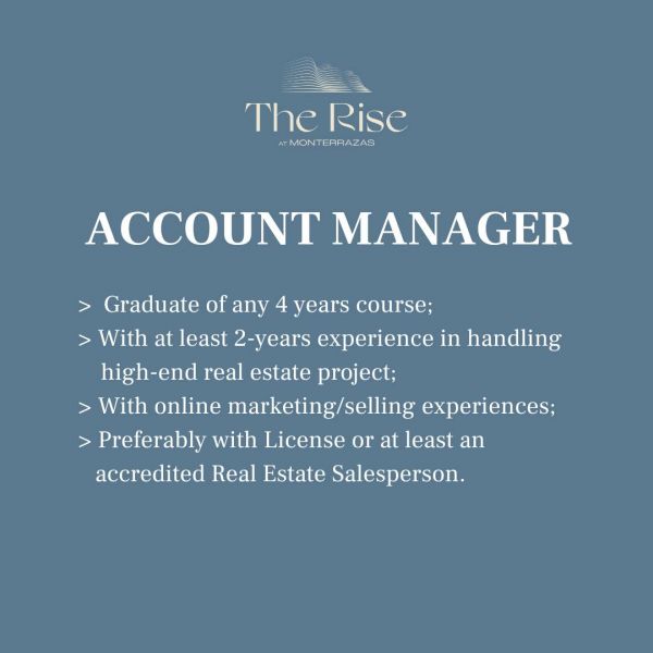 Jobtalk - Account Manager vacancy in Cebu City! Hiring by The Rise at Monterrazas