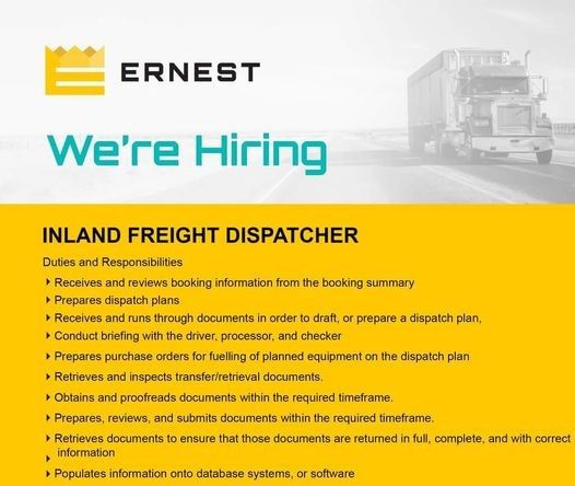 Jobtalk - Freight Dispatcher vacancy in Navotas! Hiring by Ernest Logistics Corporation