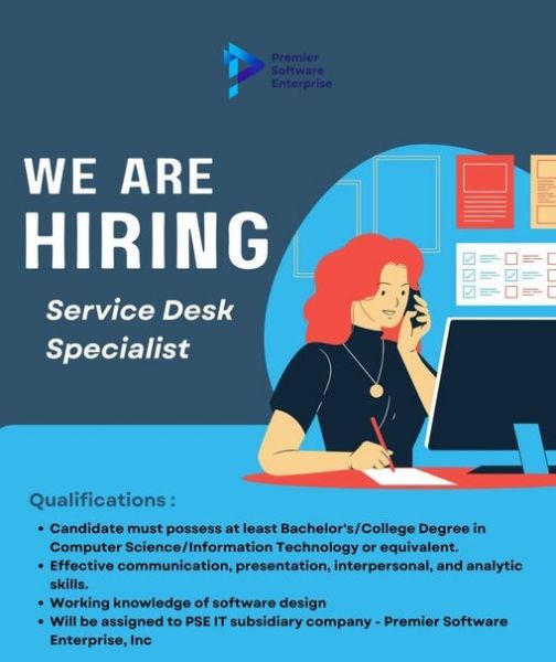 Jobtalk - Service Desk Specialist vacancy in Makati! Hiring by Premier Software Enterprise, Inc.