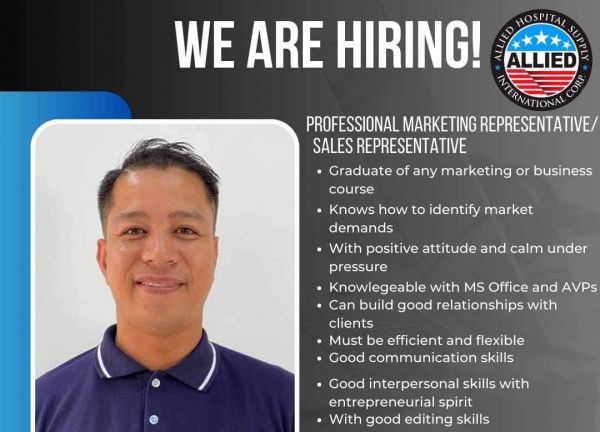 Jobtalk - Sales Representative vacancy in Quezon City! Hiring by Allied Hospital Supply International Corp.