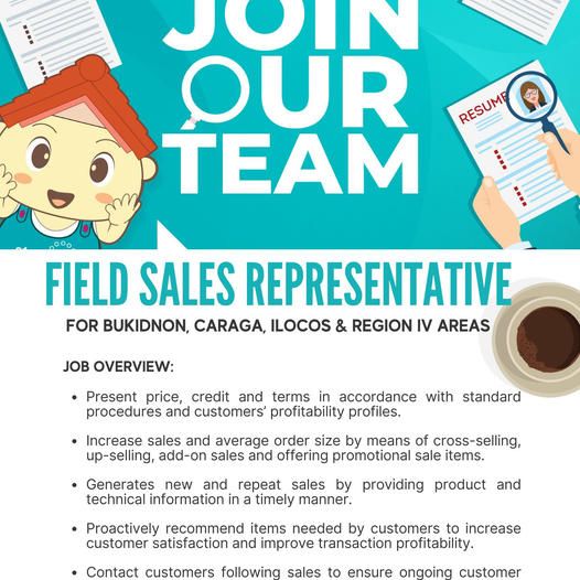 Jobtalk - Field Sales Representative needed for  field work in Bukidnon area