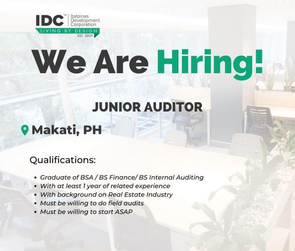 Jobtalk - Junior Auditor vacancy in Makati! Hiring by Italpinas Development Corporation