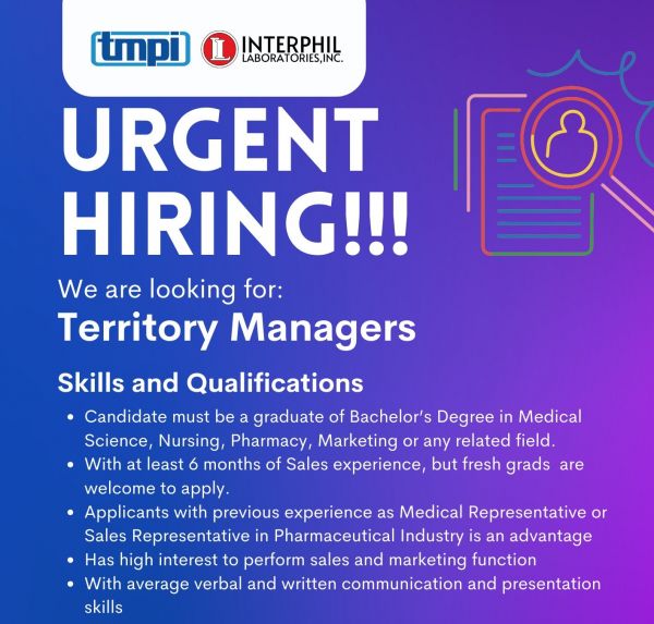 Jobtalk - Territory Manager vacancy in Makati! Hiring by Interphil Laboratories, Inc.