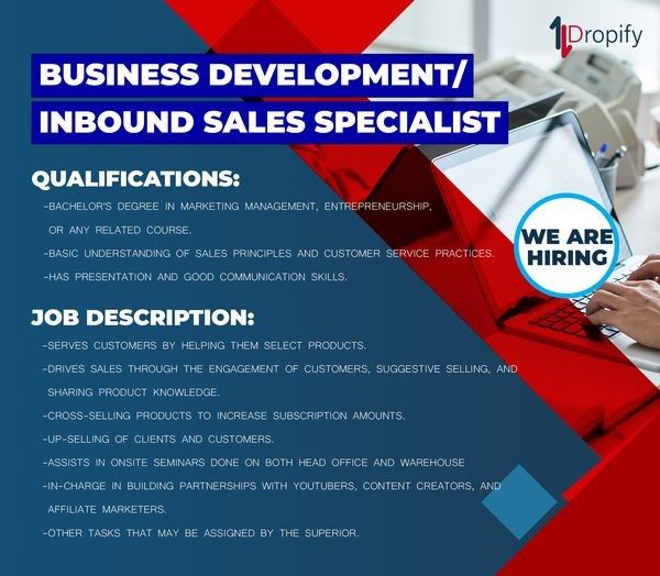 Jobtalk - Sales Specialist vacancy in Quezon City! Hiring by Dropify Philippines