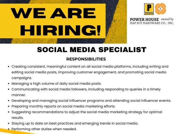 Jobtalk - Social Media Specialist vacancy in Binondo! Hiring by Power House
