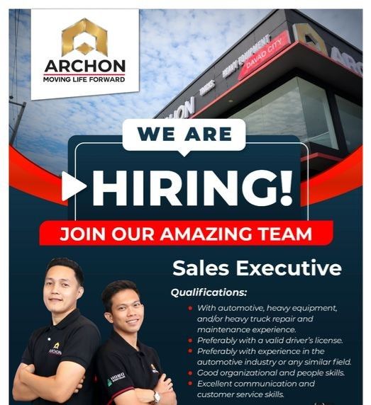 Jobtalk - Sales Executive vacancy in Carrascal! Hiring by Archon Special Machineries, Inc.