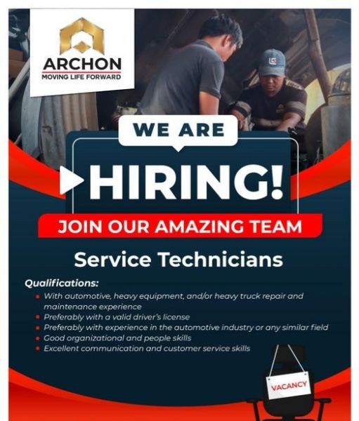Jobtalk - Service Technician vacancy in Talisay City! Hiring by Archon Special Machineries, Inc.