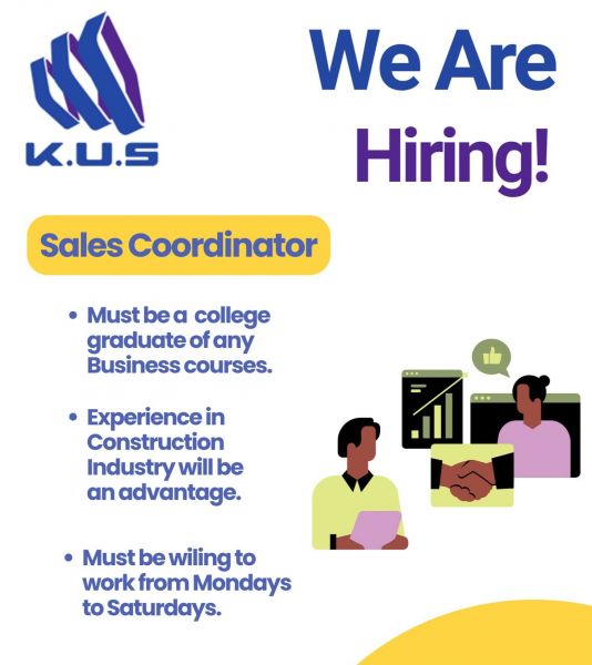 Jobtalk - Sales Coordinator vacancy in Pasig! Hiring by K.U.S Structural Components Inc.