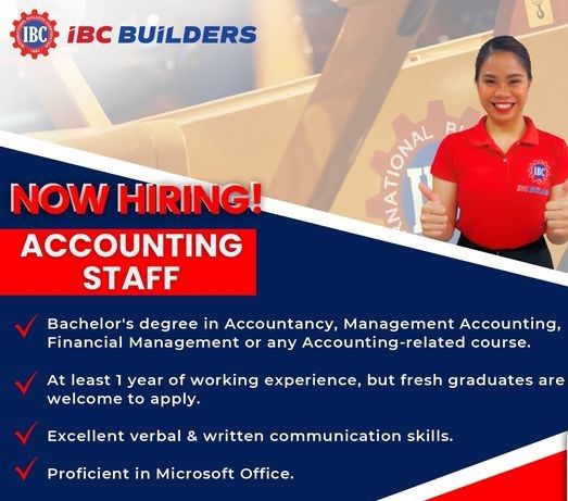 Jobtalk - Accounting Staff vacancy in Iloilo City! Hiring by IBC International Builders Corporation