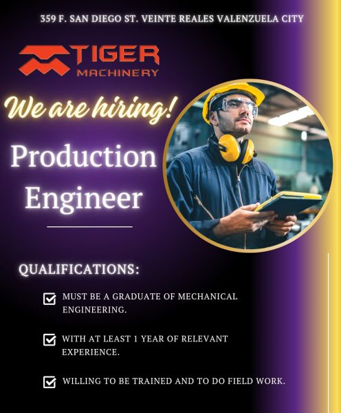Jobtalk - Production Engineer vacancy in Valenzuela! Hiring by Tiger Machinery Industrial Corporation