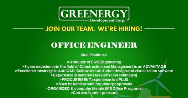 Jobtalk - Civil Engineer vacancy in Cagayan De Oro City! Hiring by Greenergy Development Corp.