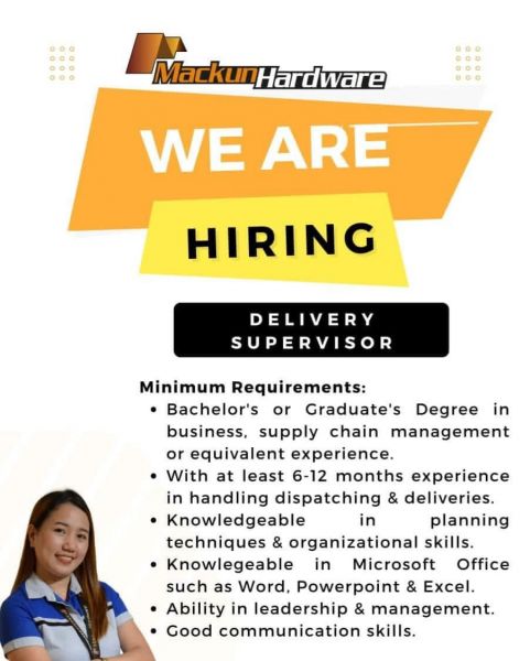 Jobtalk - Delivery Supervisor vacancy in Cagayan De Oro City! Hiring by Mackum Hardware