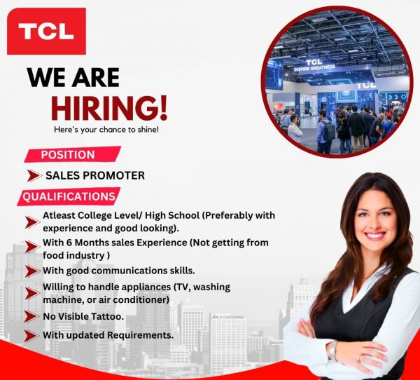 Jobtalk - Sales Promodiser vacancy in Valenzuela! Hiring by TCL Sun, Inc.
