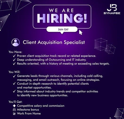 Jobtalk - Customer Acquisition Specialist, Work from home (WFH)  for JB Synapse