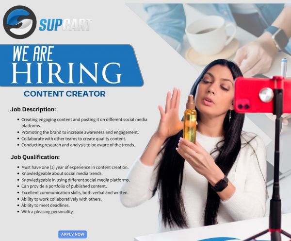 Jobtalk - Social Media Content Creator vacancy in Pasig! Hiring by Supcart Philippines