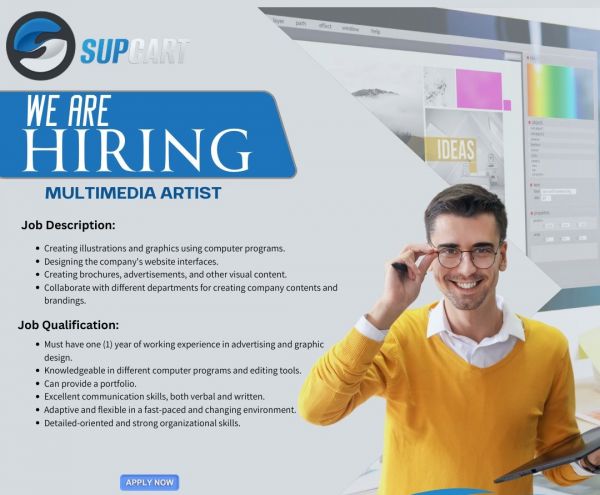 Jobtalk - Multimedia Artist vacancy in Pasig! Hiring by Supcart Philippines