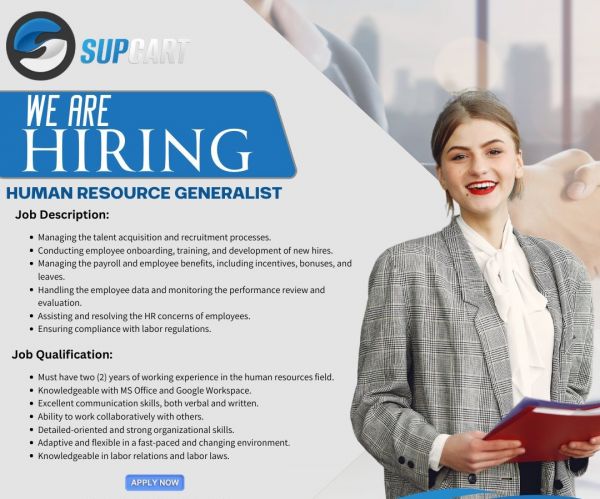 Jobtalk - HR Generalist vacancy in Pasig! Hiring by Supcart Philippines