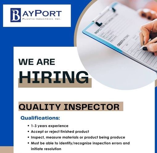 Jobtalk - Quality Inspector vacancy in Subic! Hiring by BayPort Plastic Industries, Inc.
