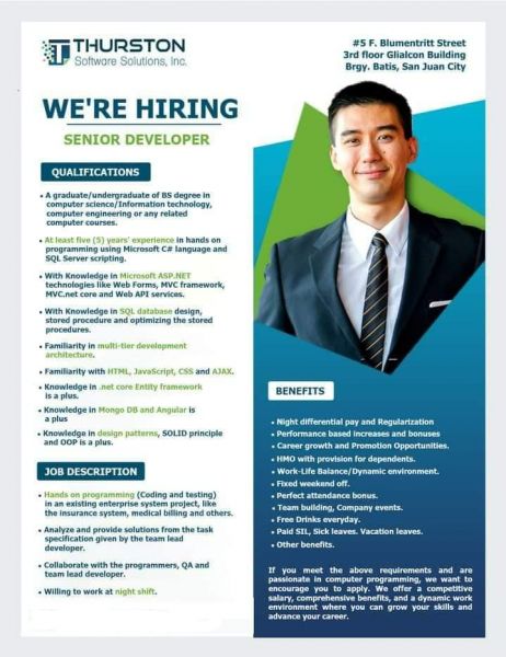 Jobtalk - Senior Software Developer vacancy in San Juan! Hiring by Thurston Software Solutions, Inc.