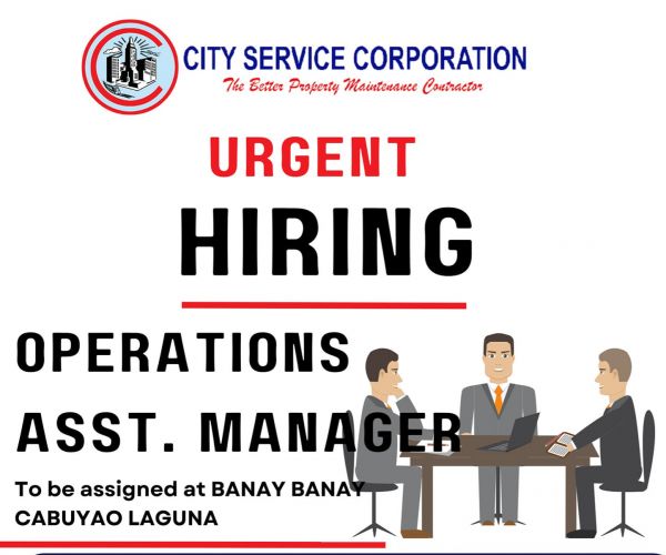 Jobtalk - Assistant Operations Manager vacancy in Cabuyao City! Hiring by City Service Corporation