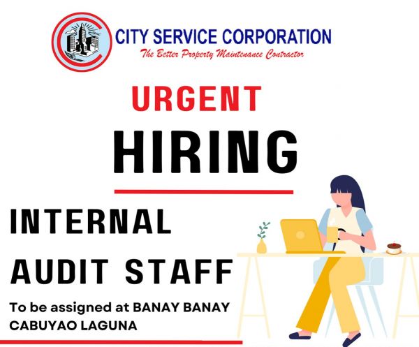 Jobtalk - Internal Audit Associate vacancy in Cabuyao City! Hiring by City Service Corporation