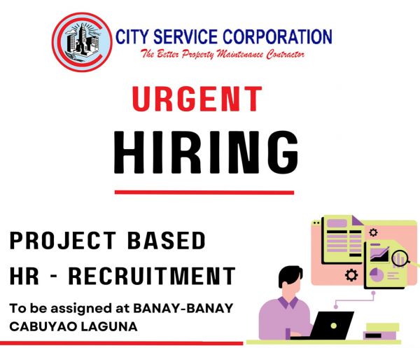 Jobtalk - HR Recruiter vacancy in Cabuyao City! Hiring by City Service Corporation