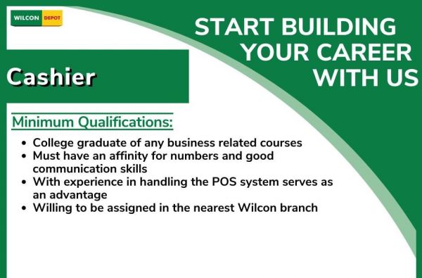 Jobtalk - Cashier vacancy in Mandaue City! Hiring by Wilcon Depot