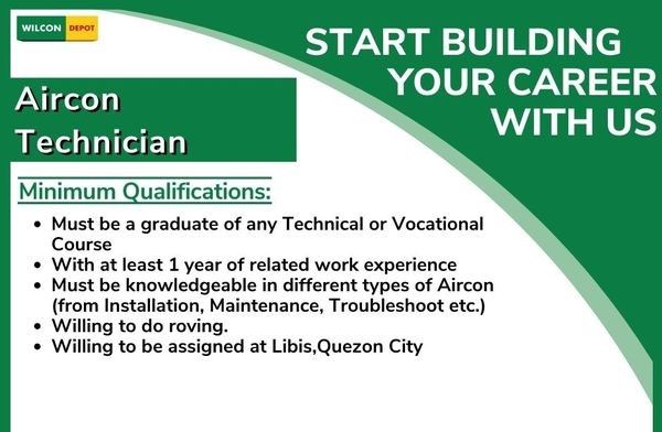 Jobtalk - Aircon Technician vacancy in Quezon City! Hiring by Wilcon Depot