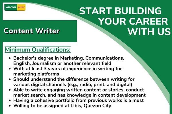 Jobtalk - Social Media Content Creator vacancy in Quezon City! Hiring by Wilcon Depot