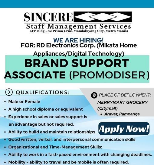 Jobtalk - Promodiser vacancy in Arayat! Hiring by MerryMart