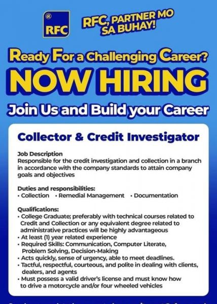 Jobtalk - Credit Investigator needed for  field work in Tarlac area