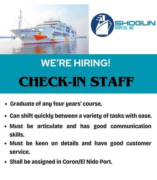 Jobtalk - Check-in Agent vacancy in Coron! Hiring by Shogun Ships Co., Inc.