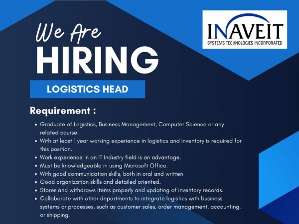 Jobtalk - Logistics Supervisor vacancy in Quezon City! Hiring by Inaveit Systems Technologies Inc.