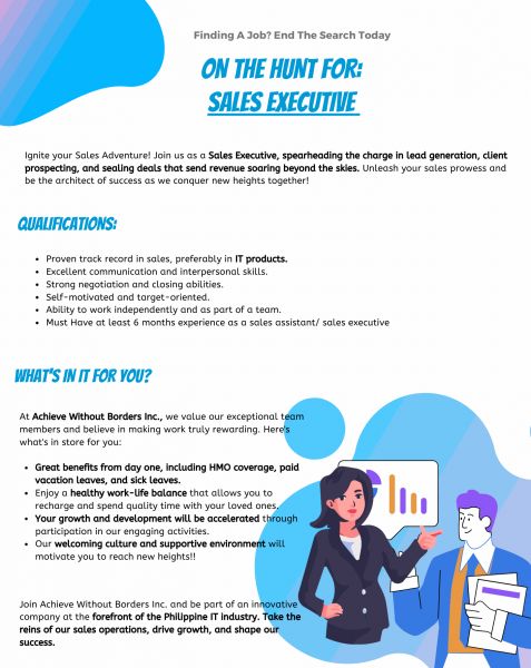 Jobtalk - Sales Executive vacancy in Makati! Hiring by Achieve Without Borders, Inc.