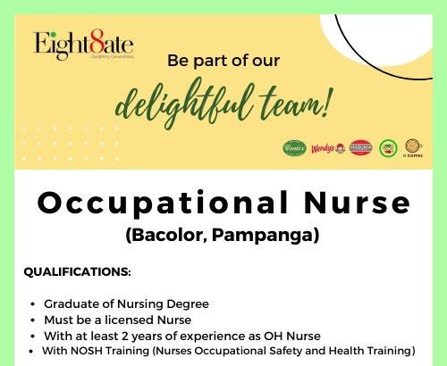Jobtalk - Nurse vacancy in Bacolor! Hiring by Eight8Ate Holdings, Inc.