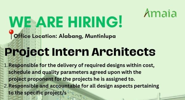 Jobtalk - Project Architect Intern vacancy in Muntinlupa! Hiring by Amaia Land