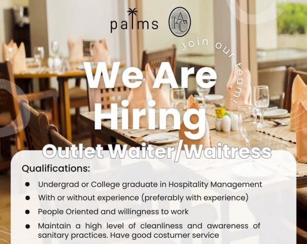 Jobtalk - Waiter vacancy in Muntinlupa! Hiring by The Palms Country Club