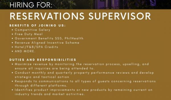 Jobtalk - Reservations Supervisor vacancy in Makati! Hiring by I'M Hotel