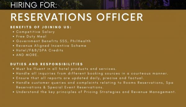 Jobtalk - Reservations Officer vacancy in Makati! Hiring by I'M Hotel