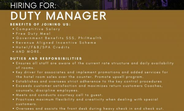 Jobtalk - Duty Manager vacancy in Makati! Hiring by I'M Hotel