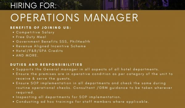 Jobtalk - Operations Manager vacancy in Makati! Hiring by I'M Hotel