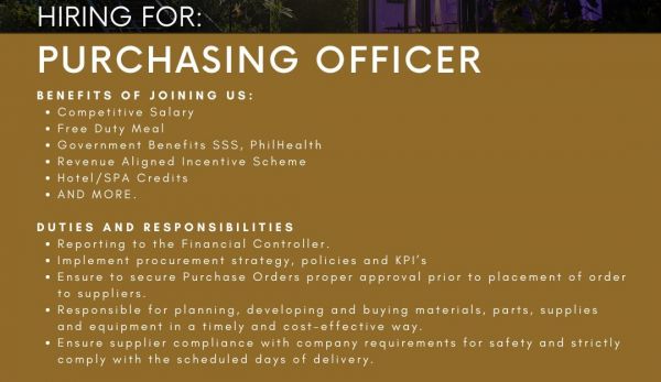 Jobtalk - Purchasing Officer vacancy in Makati! Hiring by I'M Hotel
