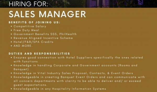 Jobtalk - Sales Manager vacancy in Makati! Hiring by I'M Hotel
