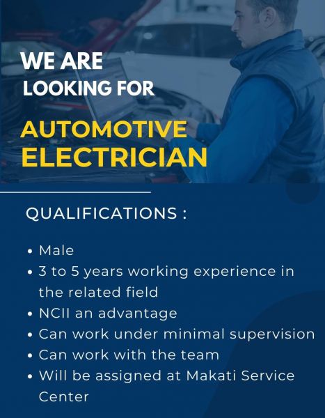 Jobtalk - Auto Electrician vacancy in Makati! Hiring by Chandler Phils. Inc.