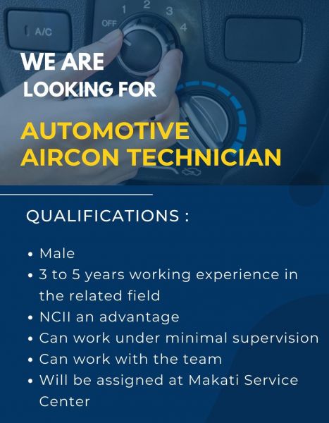Jobtalk - Auto Aircon Technician vacancy in Makati! Hiring by Chandler Phils. Inc.