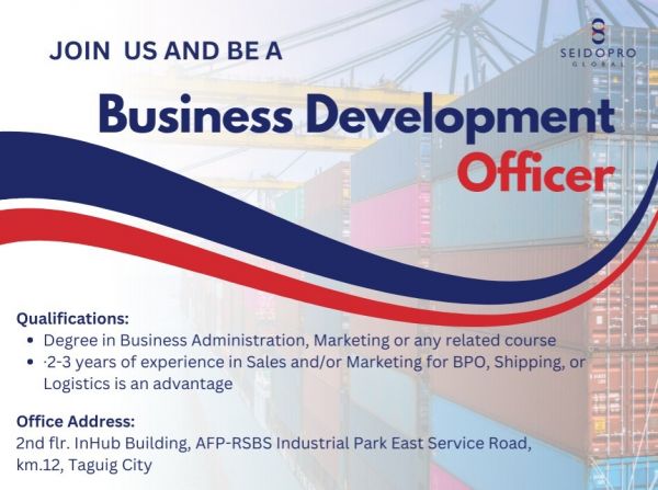 Jobtalk - Business Development Officer vacancy in Taguig City! Hiring by SeidoPro Global, Inc.