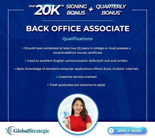 Jobtalk - Back Office Associate vacancy in Balamban! Hiring by Global Strategic Business Solutions Inc.