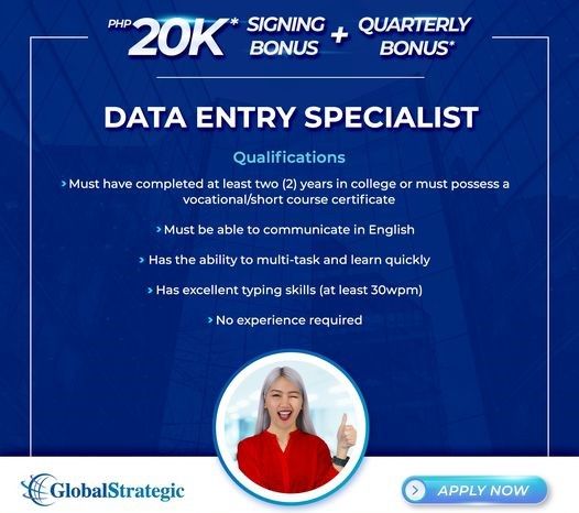 Jobtalk - Data Entry Specialist vacancy in Victorias City! Hiring by Global Strategic Business Solutions Inc.