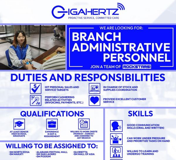 Jobtalk - Admin Staff vacancy in Pasay! Hiring by Gigahertz